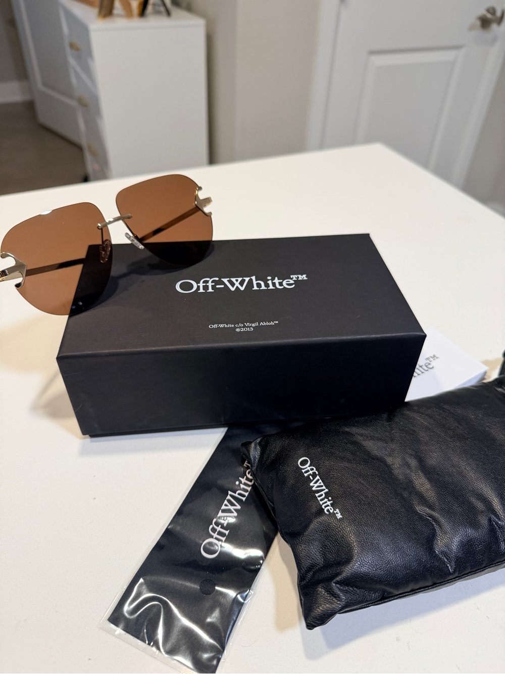 NWT Off White OERI14L Rimless Brown Gold Sunglasses Made in Italy
